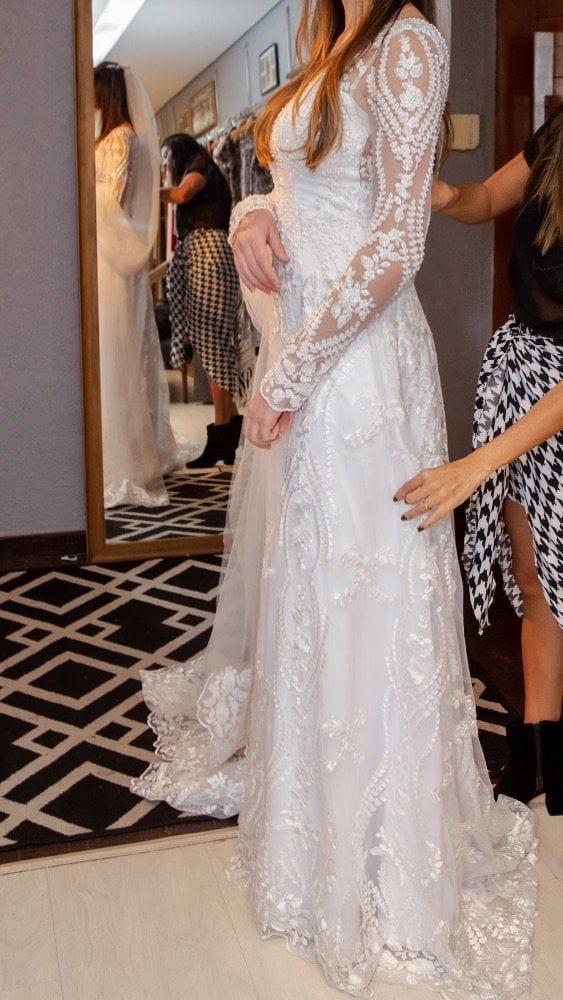 Vestido De Noiva Luxo Véu Classinoiva